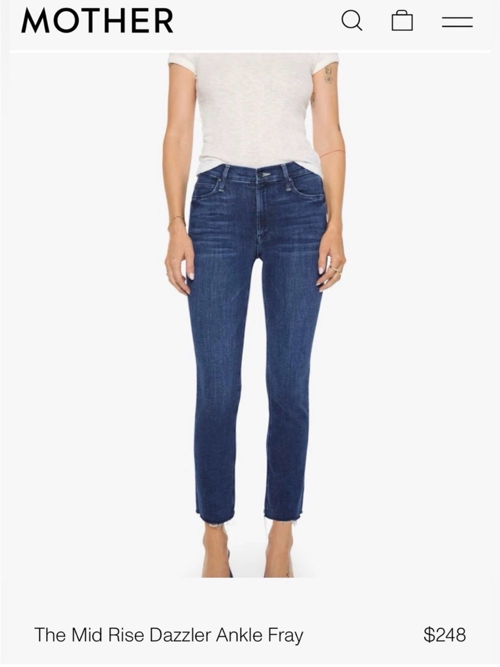 MOTHER Lil’ Dark Blue Mid-Rise Ankle Fray Jeans